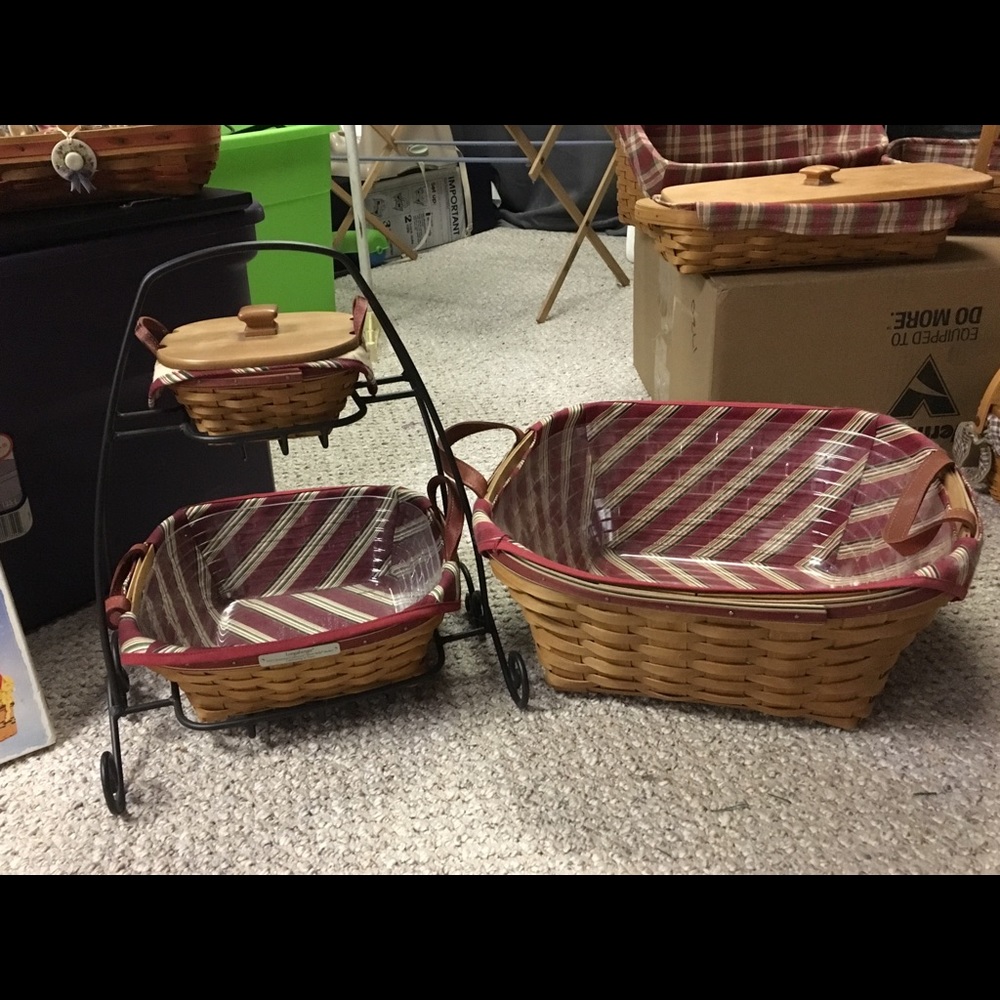 Longaberger baskets and metal rack